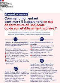 Coronavirus - flyer Comment mon enfant continue t il à apprendre en cas de fermeture de son école ou de son établissement scolaire copie