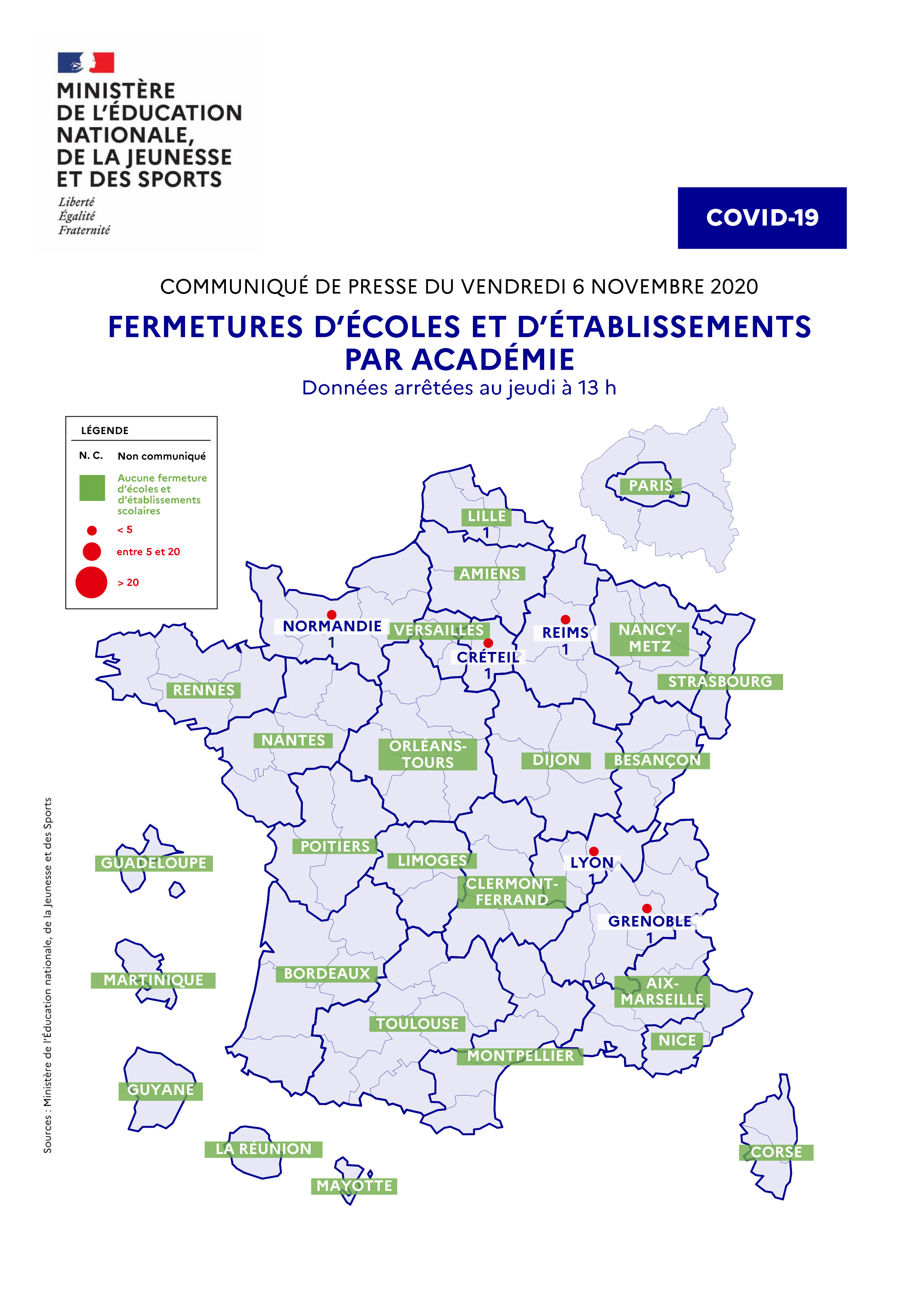 Fermetures d'écoles et d'établissements par académie