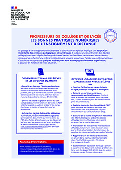 Professeurs collège/lycée - Bonnes pratiques numériques de l'enseignement à distance