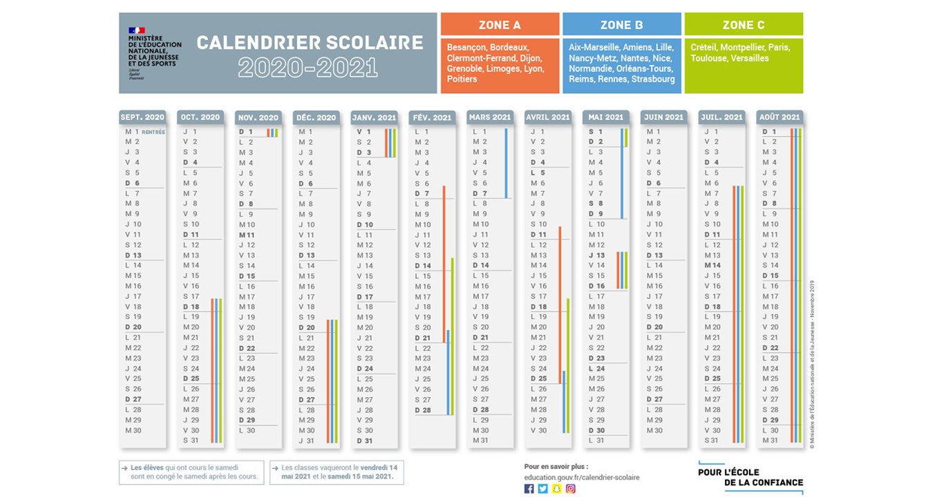 Calendrier scolaire 2020 2021