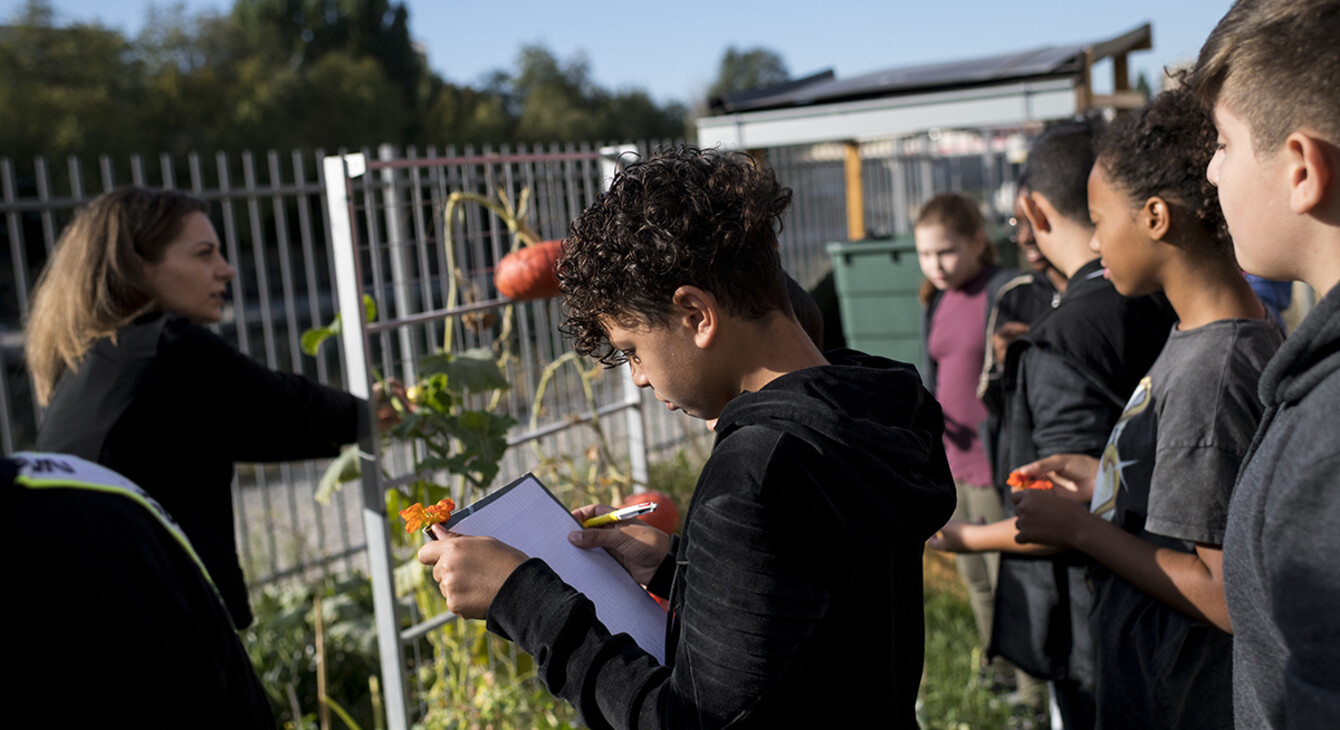 Developpement durable : groupe élève en extérieur