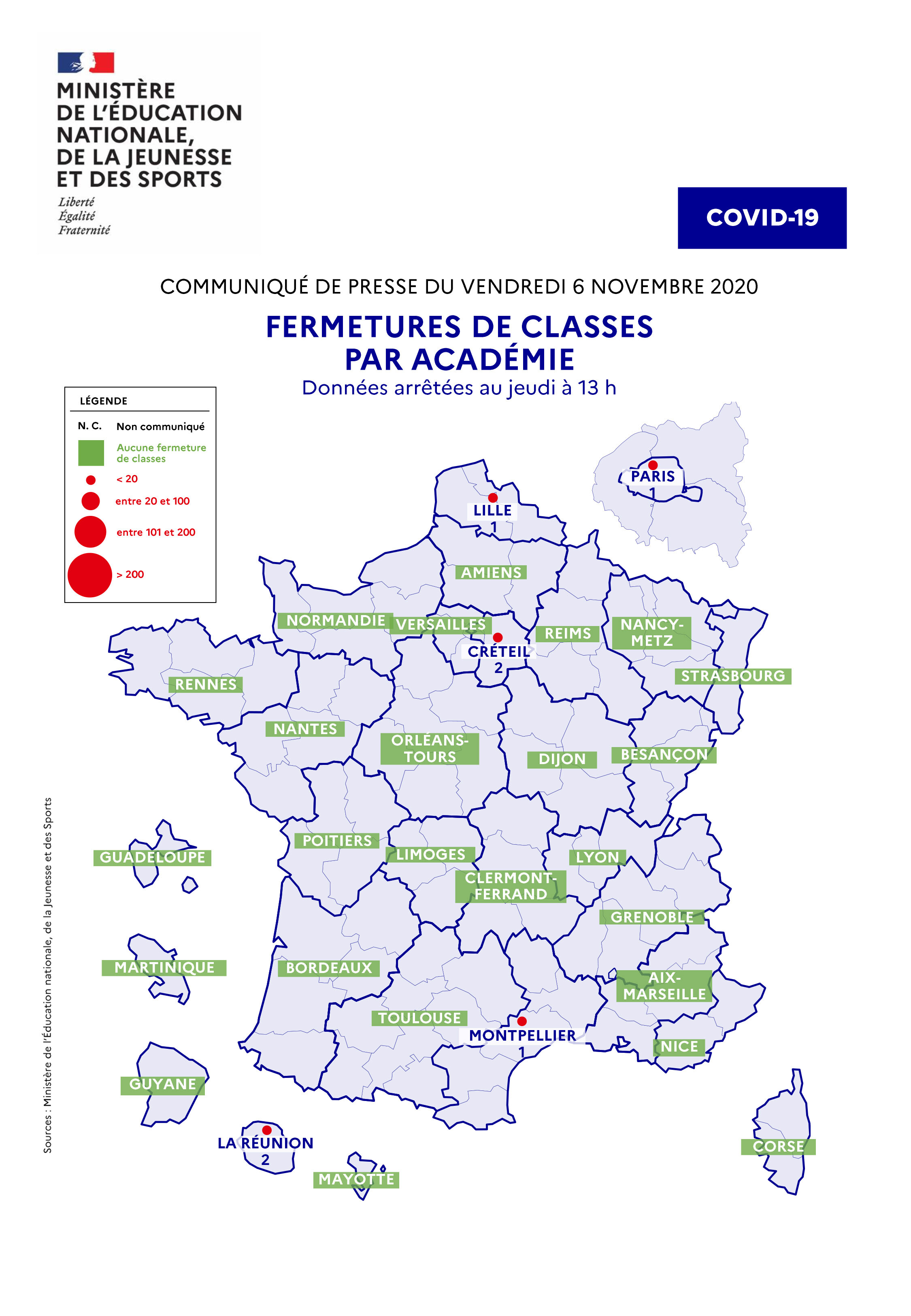 Fermetures de classes par académie