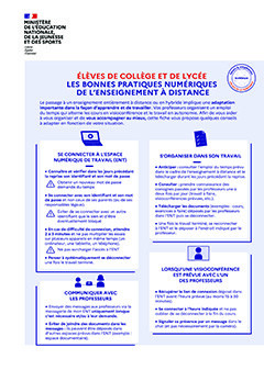 Collégiens / lycéens : Bonnes pratiques numériques de l'enseignement à distance