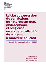 Couverture Vademecum "Laïcité et expression de convictions de nature politique, philosophique et religieuse en accueils collectifs de mineurs à caractère éducatif"