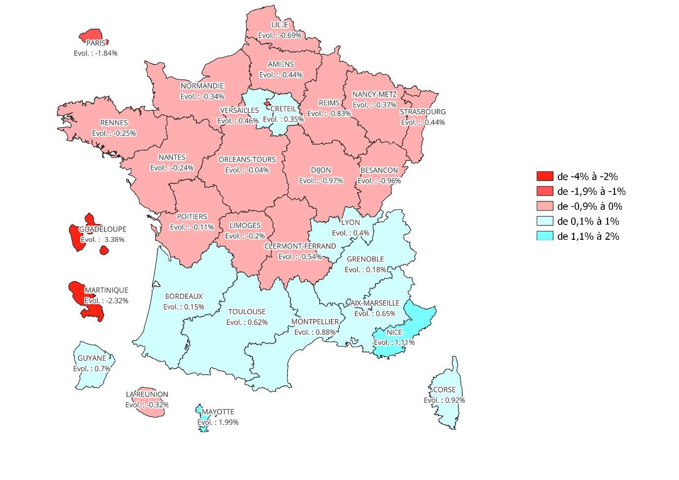 Évolution prévue des effectifs élèves du second degré public à la rentrée scolaire 2023