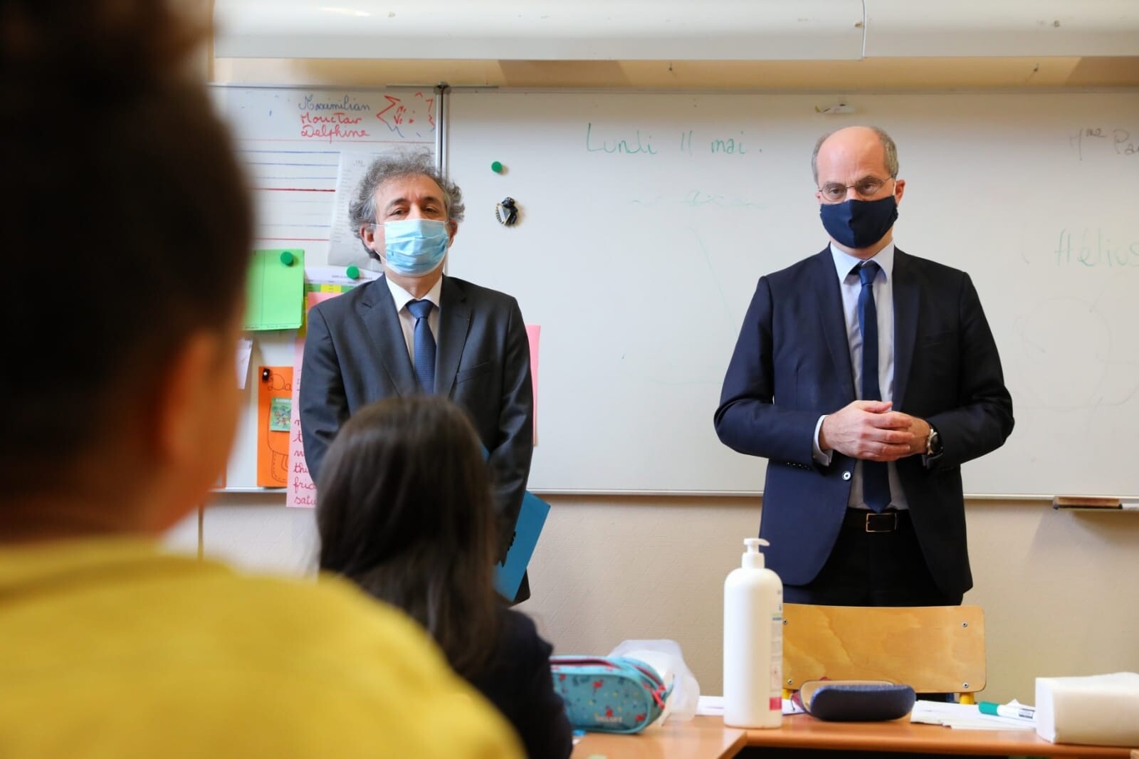 Déplacement de Jean-Michel Blanquer à l'école Blanche, Paris, 11 mai 2020