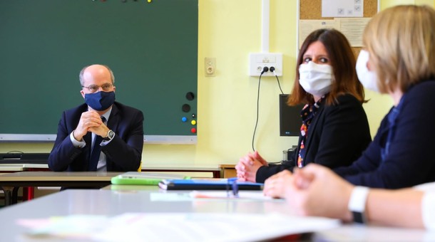 Déplacement de Jean-Michel Blanquer à l'école Blanche, Paris, 11 mai 2020