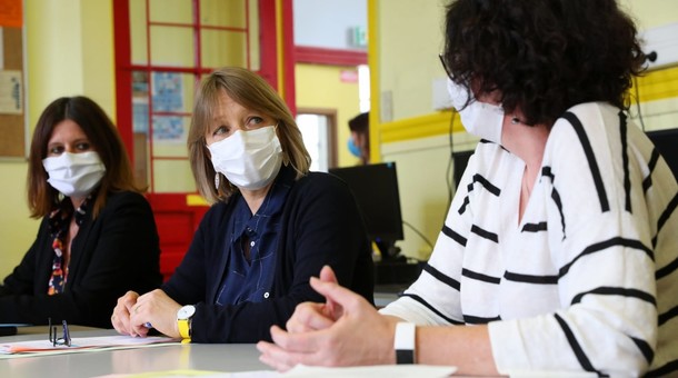 Déplacement de Jean-Michel Blanquer à l'école Blanche, Paris, 11 mai 2020