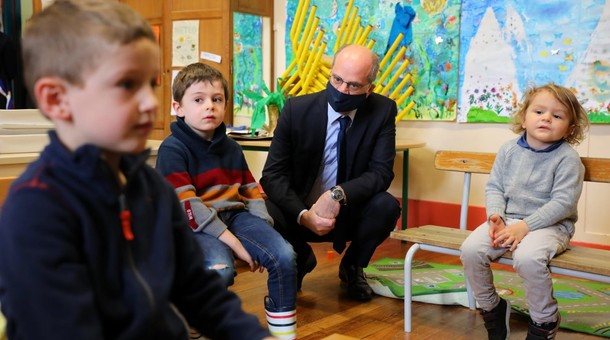 Déplacement de Jean-Michel Blanquer à l'école Blanche, Paris, 11 mai 2020