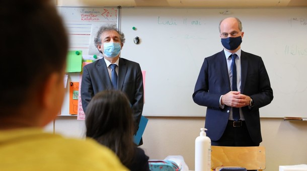 Déplacement de Jean-Michel Blanquer à l'école Blanche, Paris, 11 mai 2020